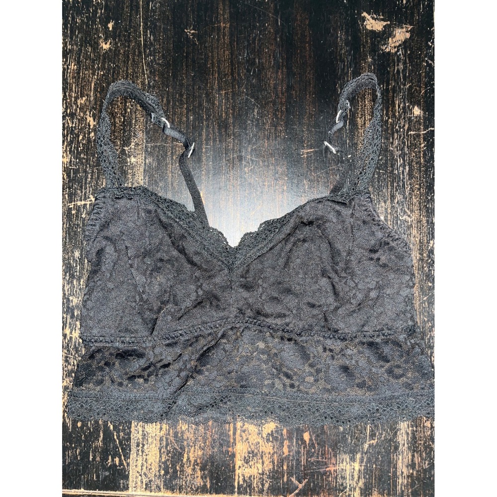 Gilly Hicks Sydney Black Floral Lace Bralette Wireless Longline Large